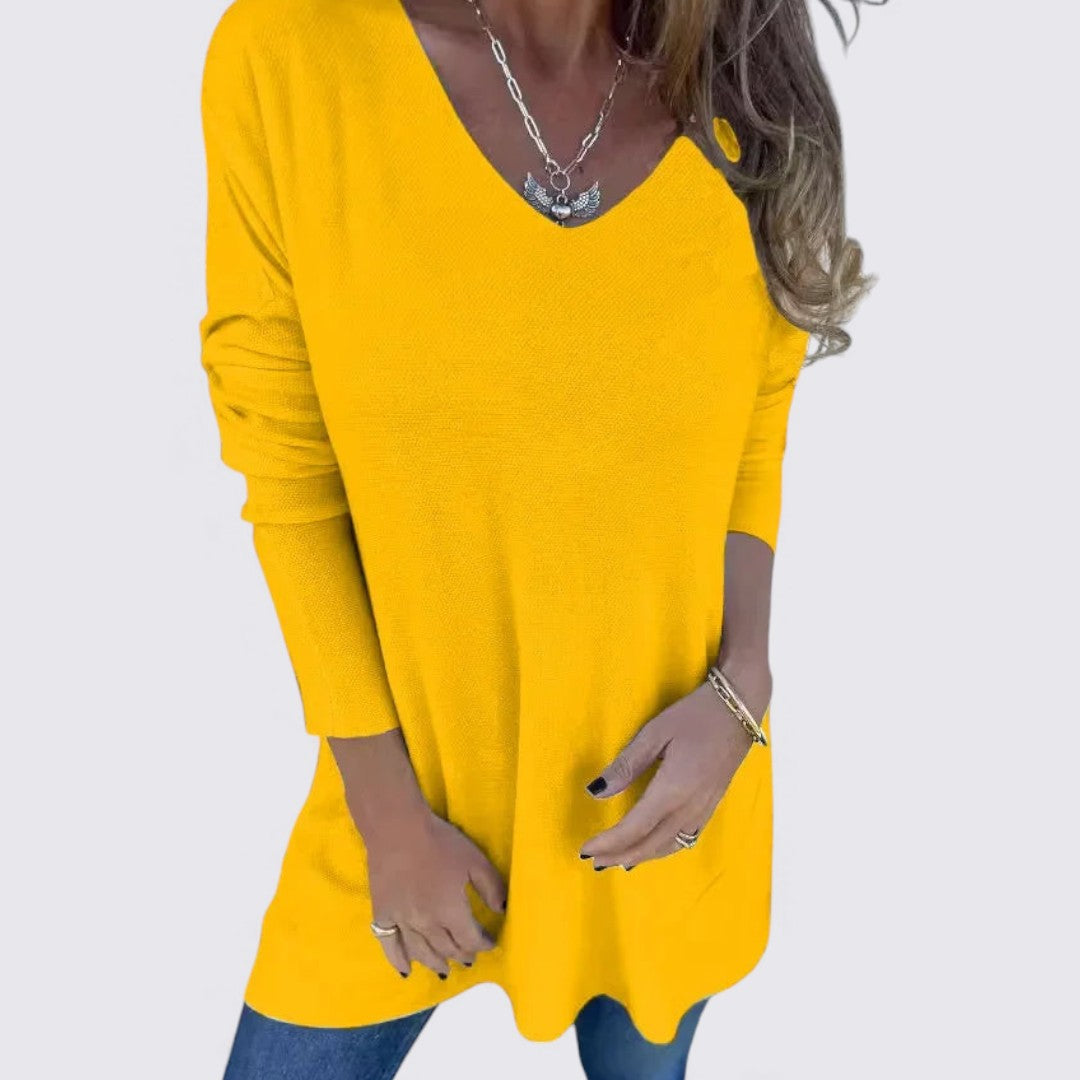 Dame top med V-udskæring – Løs pasform – Lange ærmer