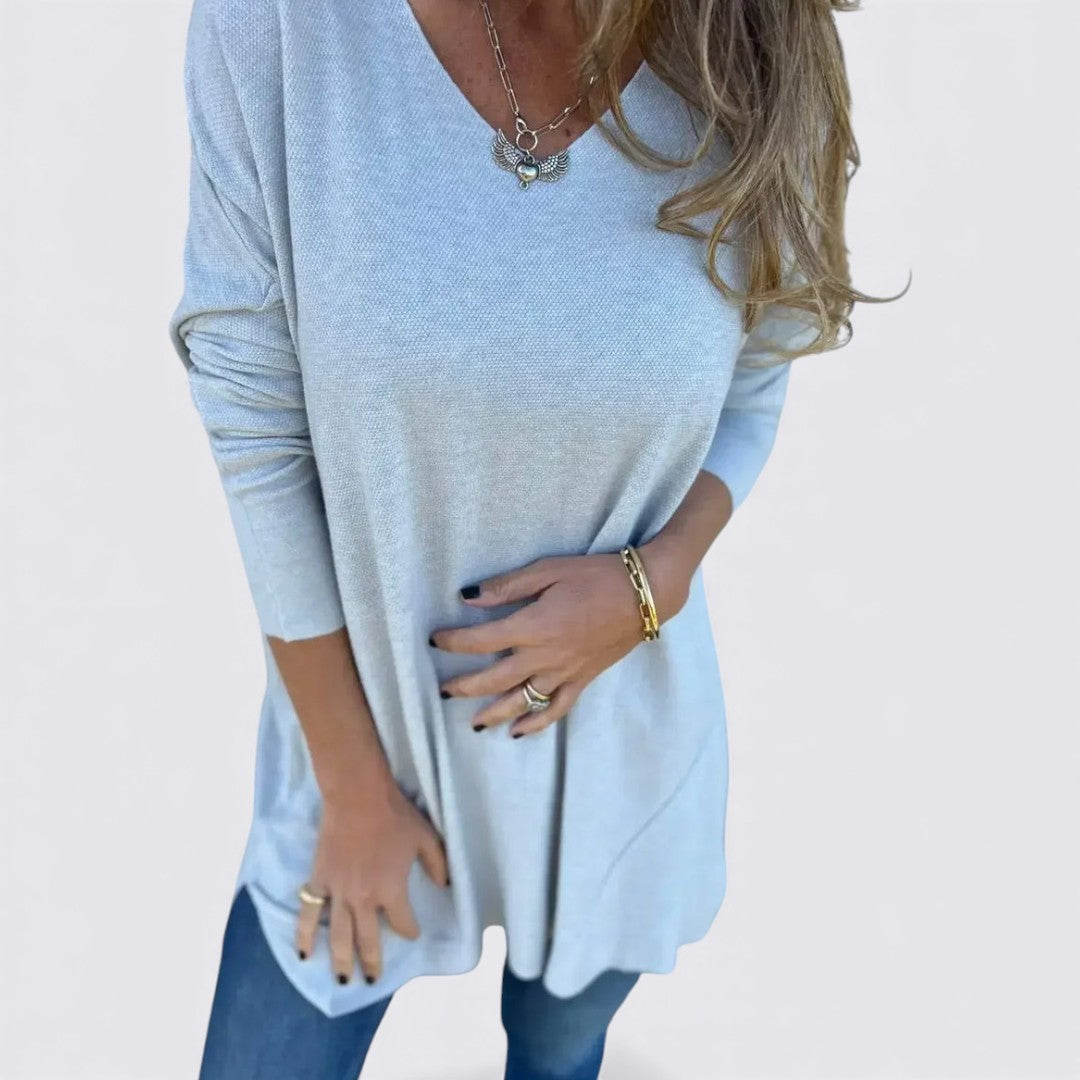 Dame top med V-udskæring – Løs pasform – Lange ærmer