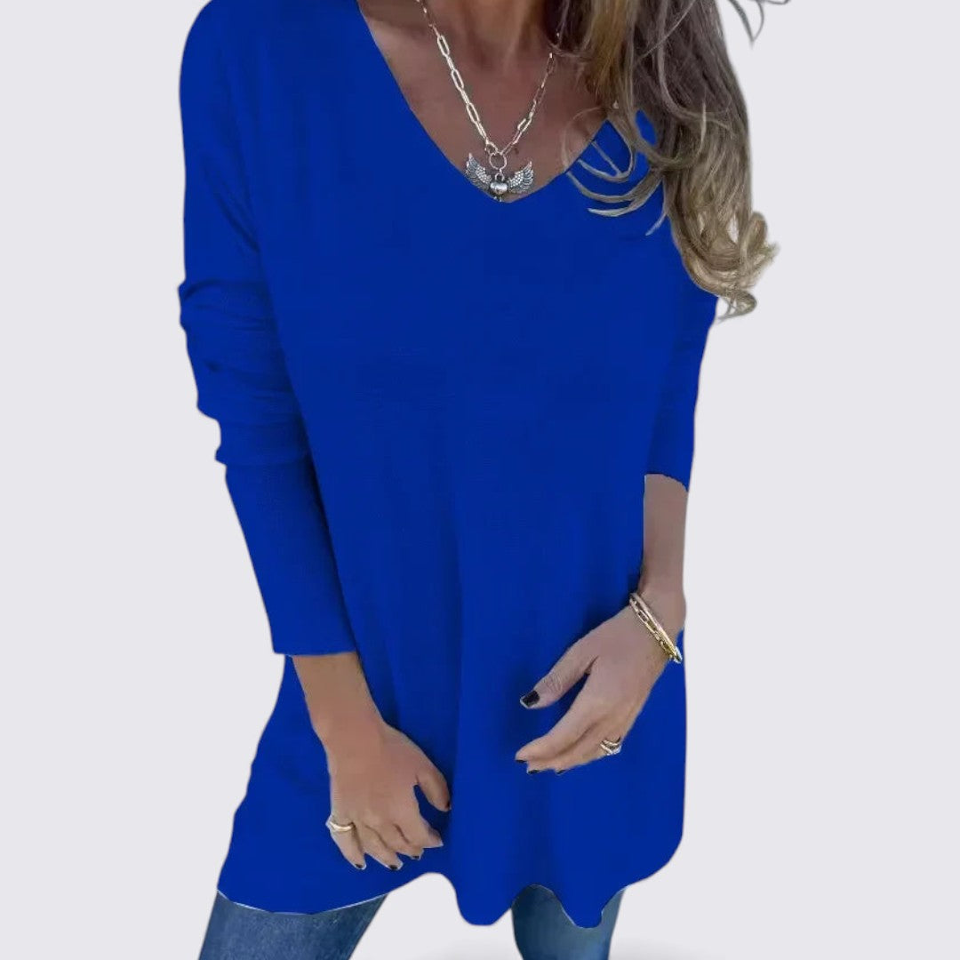 Dame top med V-udskæring – Løs pasform – Lange ærmer