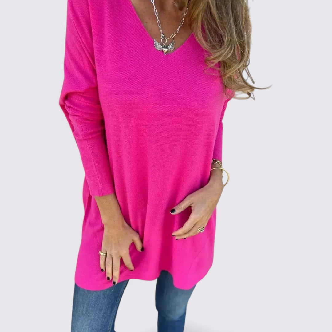 Dame top med V-udskæring – Løs pasform – Lange ærmer