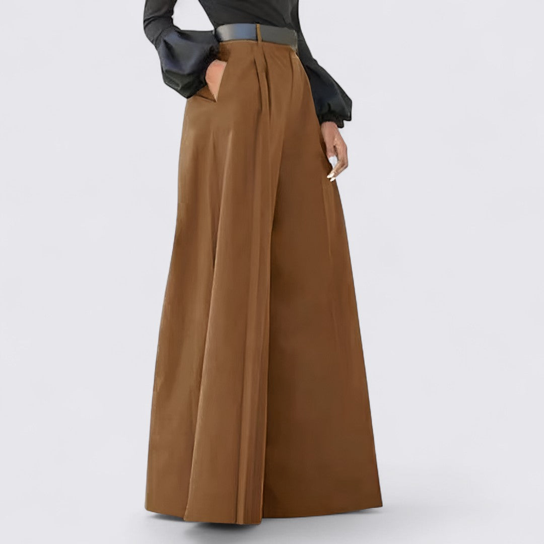 Dame Palazzo Bukser med Bred Ben - Elegant Bukse - Høj Talje