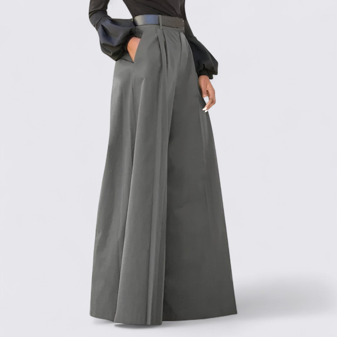 Dame Palazzo Bukser med Bred Ben - Elegant Bukse - Høj Talje