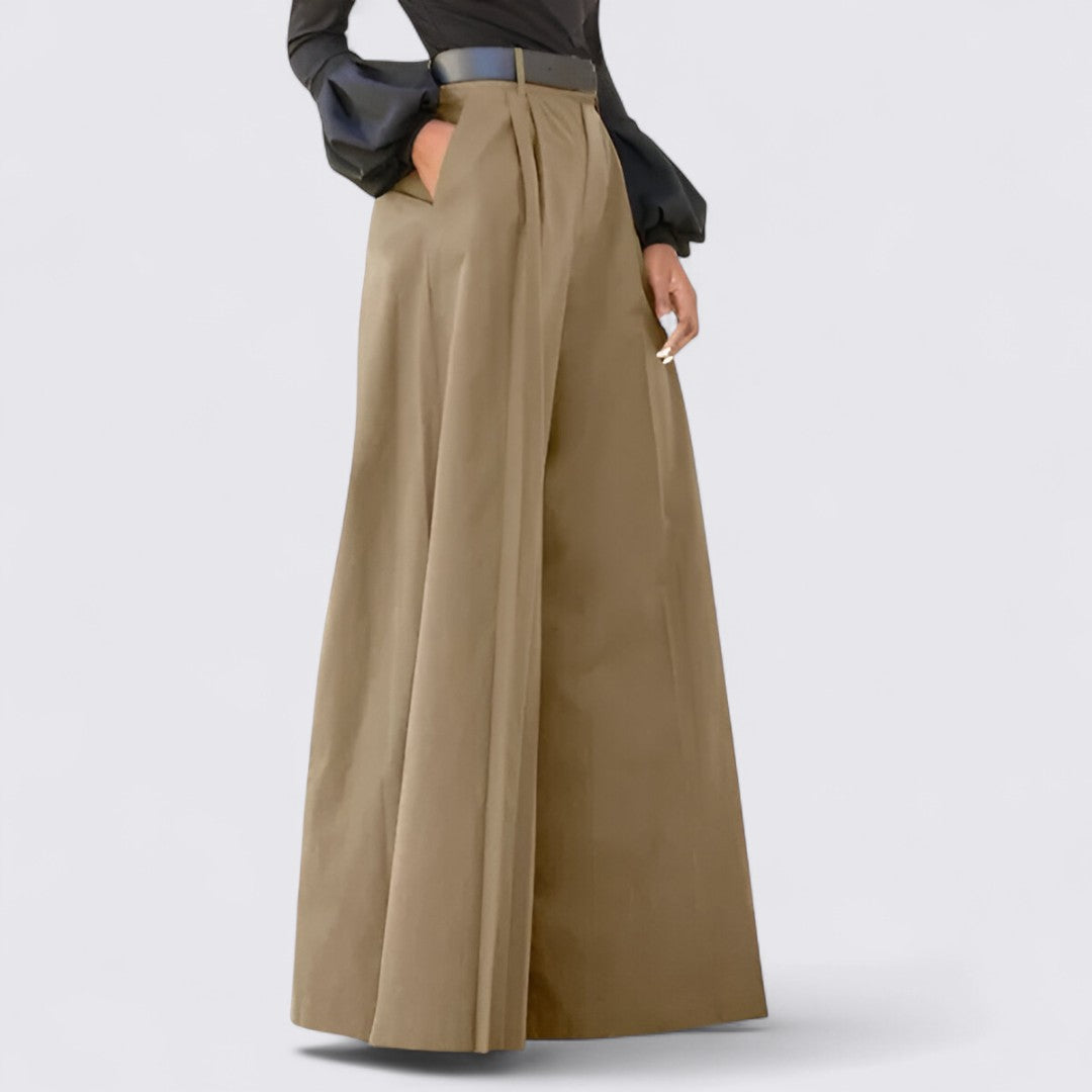 Dame Palazzo Bukser med Bred Ben - Elegant Bukse - Høj Talje