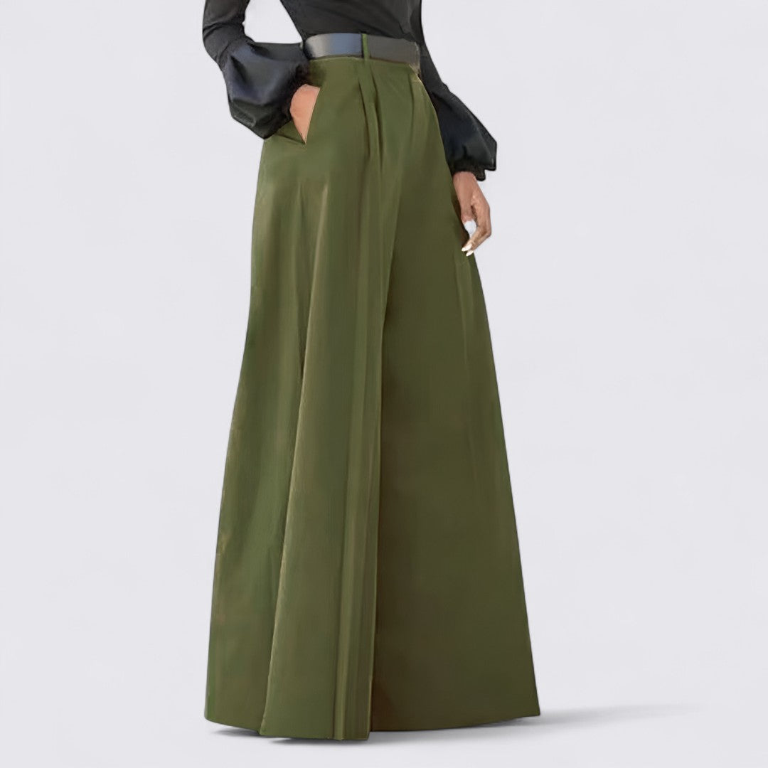 Dame Palazzo Bukser med Bred Ben - Elegant Bukse - Høj Talje