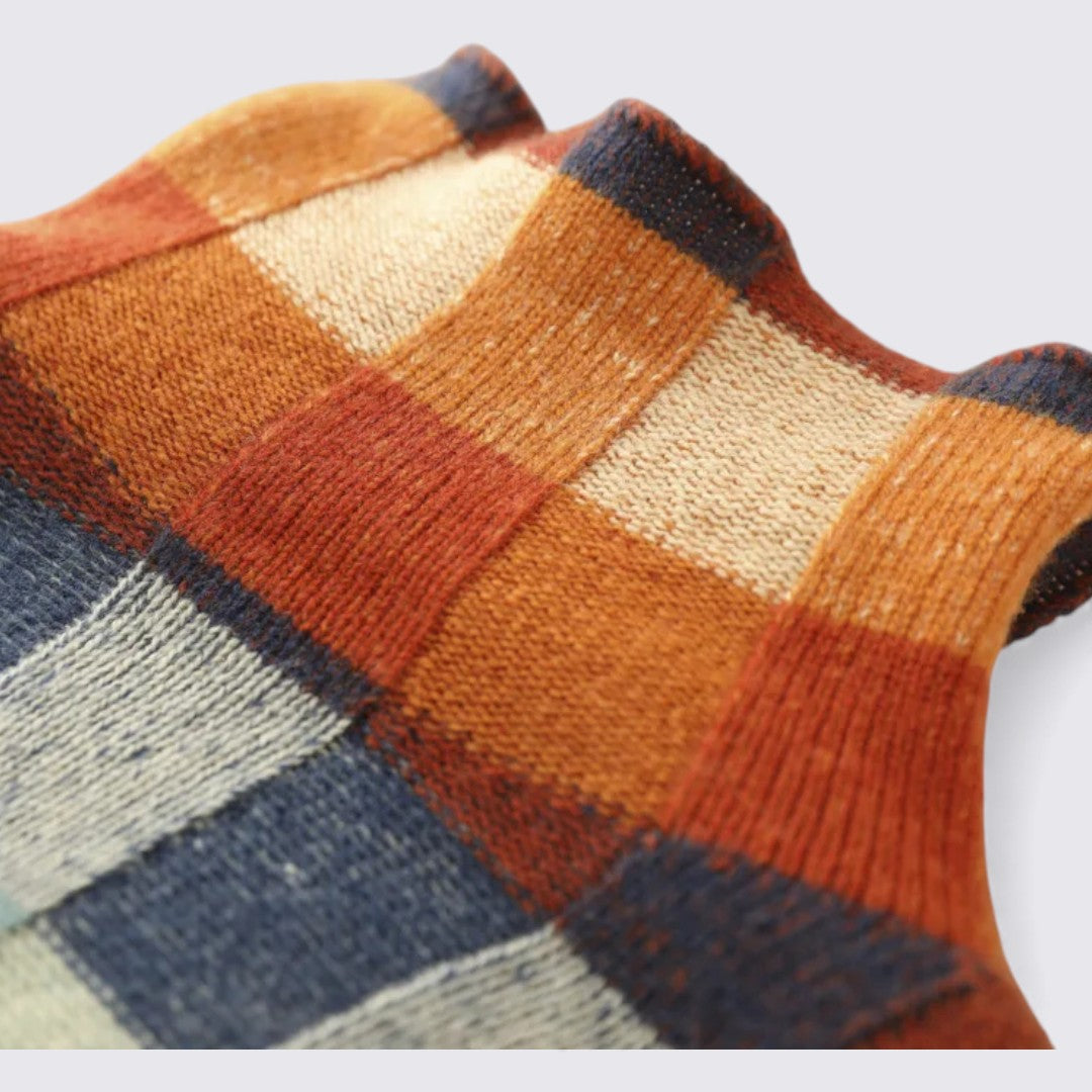 Dame sweater med ternet mønster – Lange ærmer – Rund hals