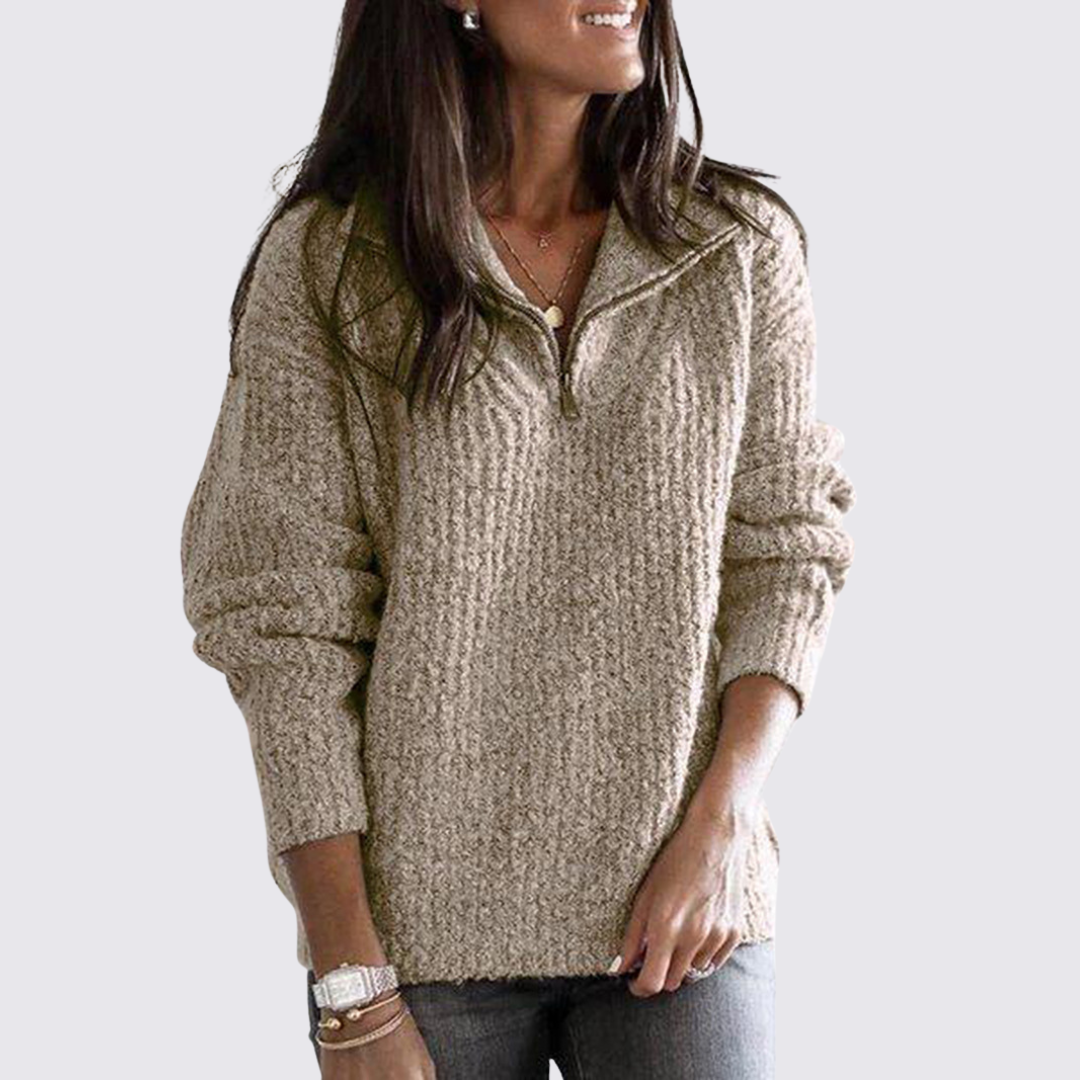 Dametrøje med lynlås - Krammetrøje - Løst skåret