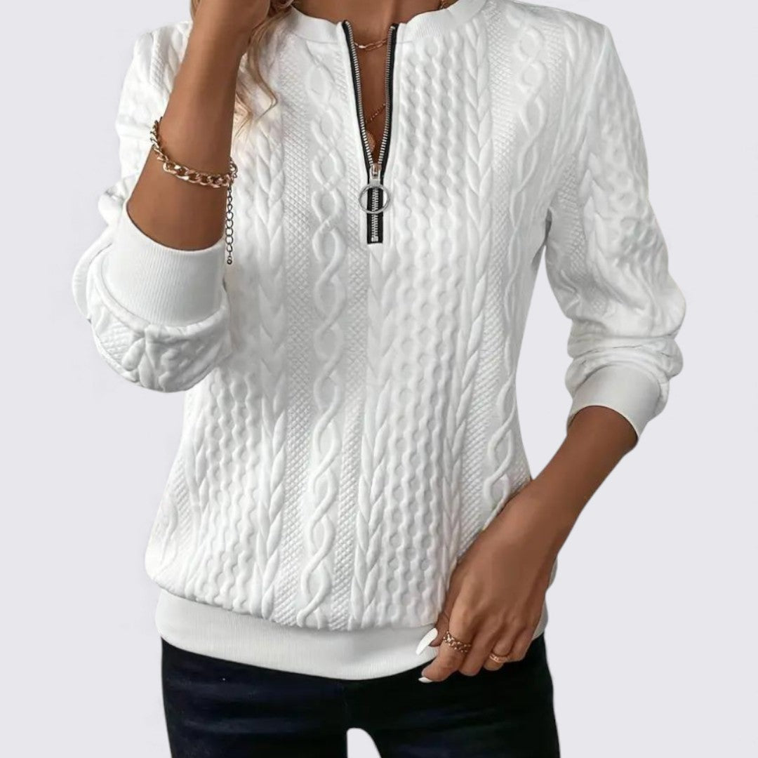 Dame trøje med lynlås – Langærmet – Strukturet stof