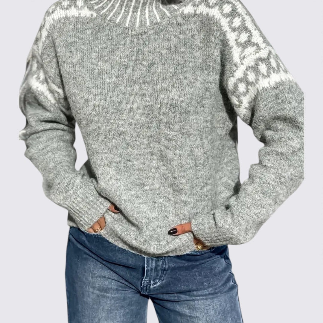 Dame sweater med rund hals – lige pasform – lange ærmer