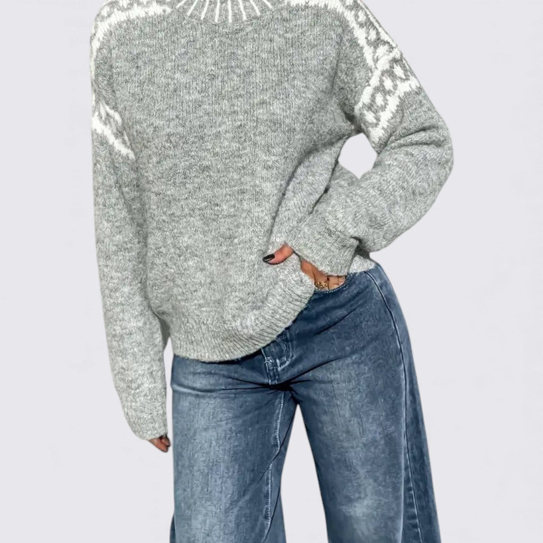 Dame sweater med rund hals – lige pasform – lange ærmer