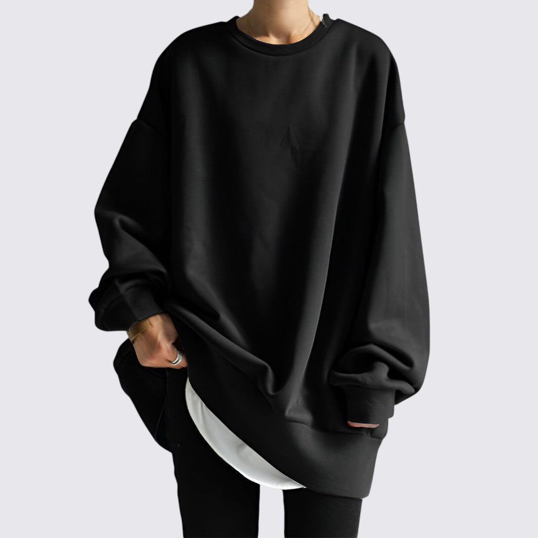Dame sweater med rund hals - oversize sweater - lange ærmer