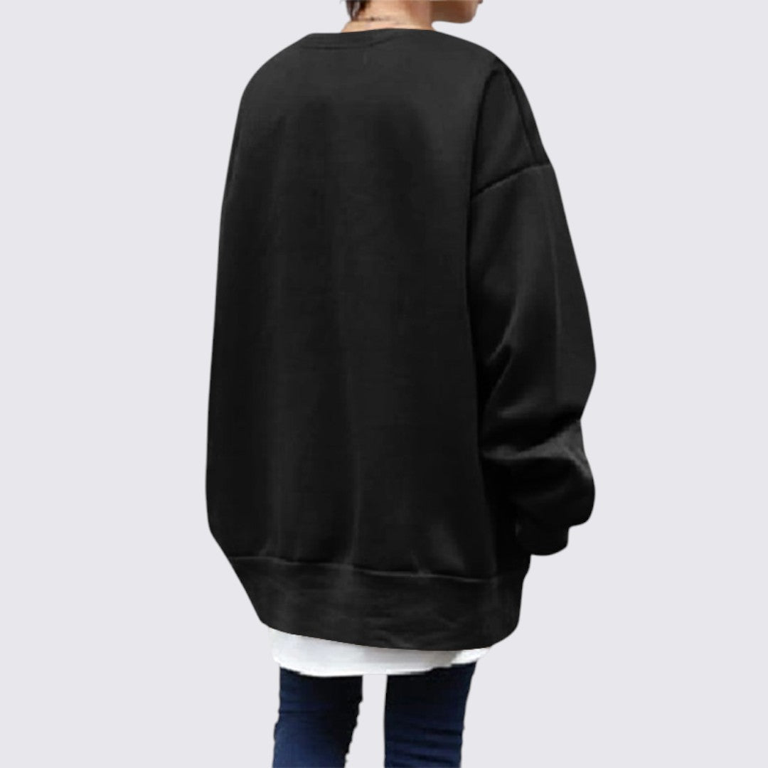 Dame sweater med rund hals - oversize sweater - lange ærmer
