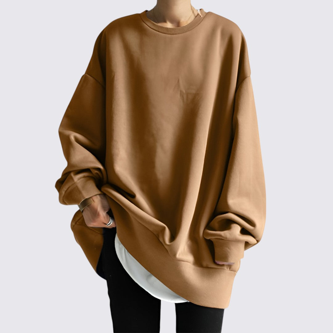 Dame sweater med rund hals - oversize sweater - lange ærmer