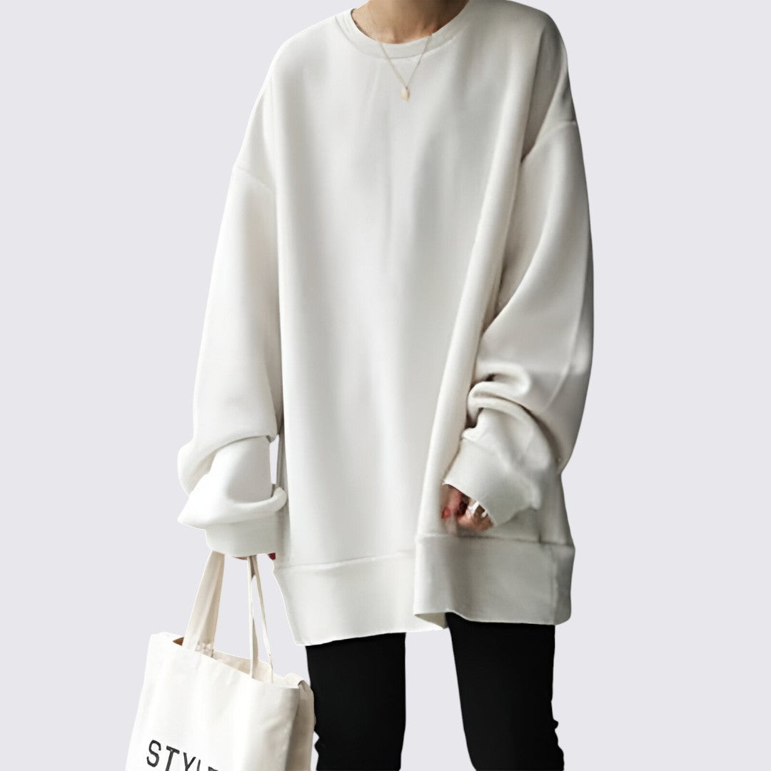 Dame sweater med rund hals - oversize sweater - lange ærmer