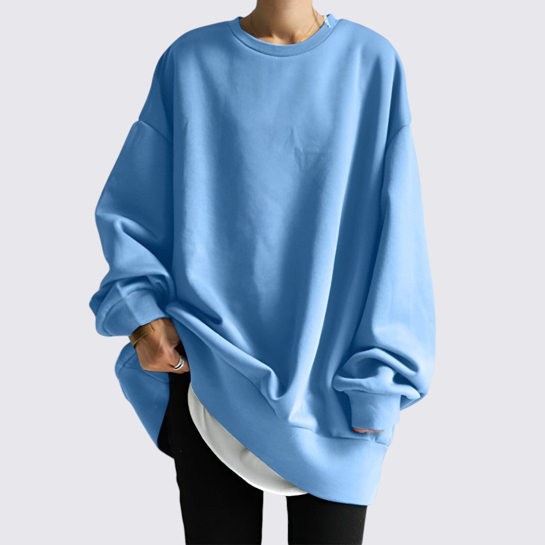 Dame sweater med rund hals - oversize sweater - lange ærmer