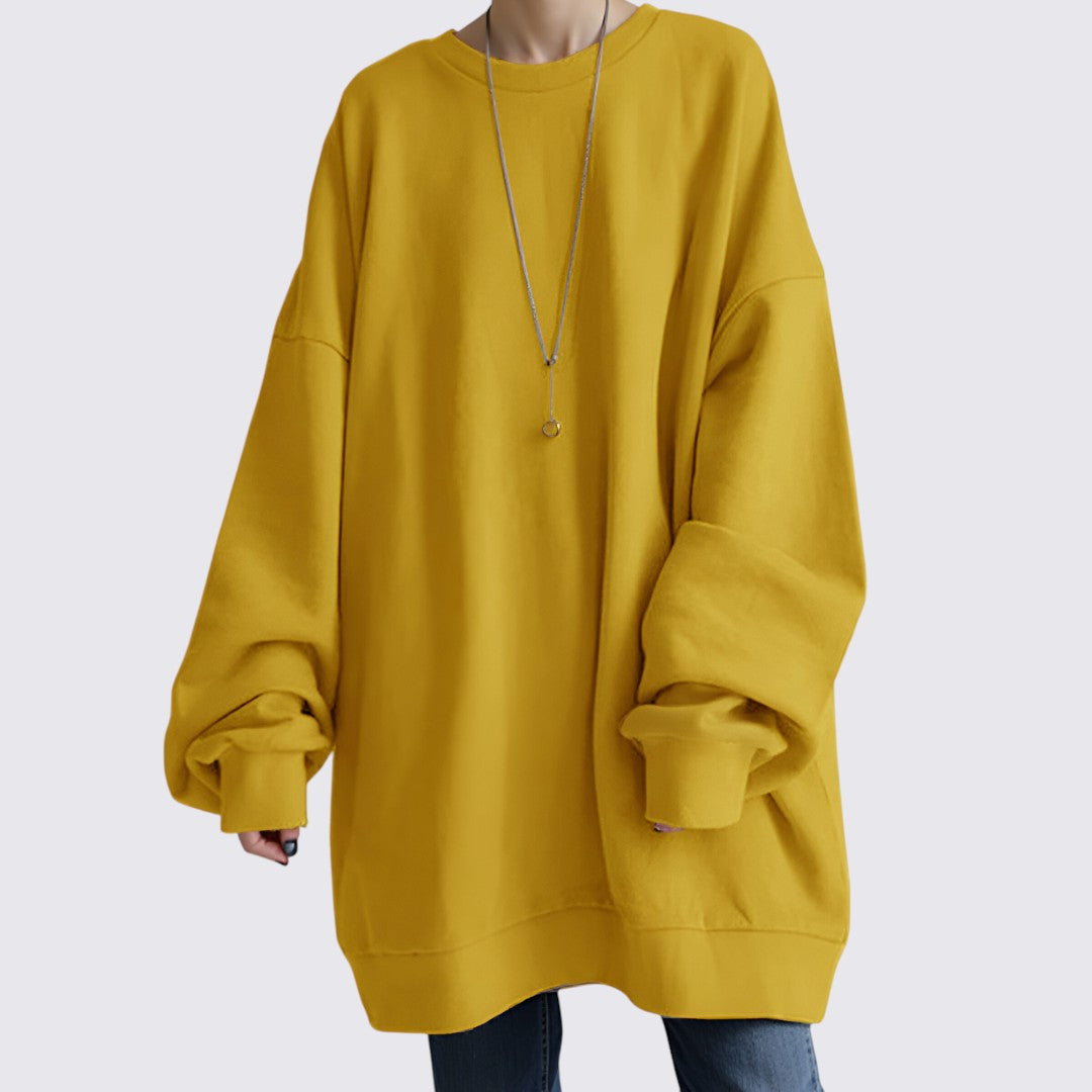 Dame sweater med rund hals - oversize sweater - lange ærmer