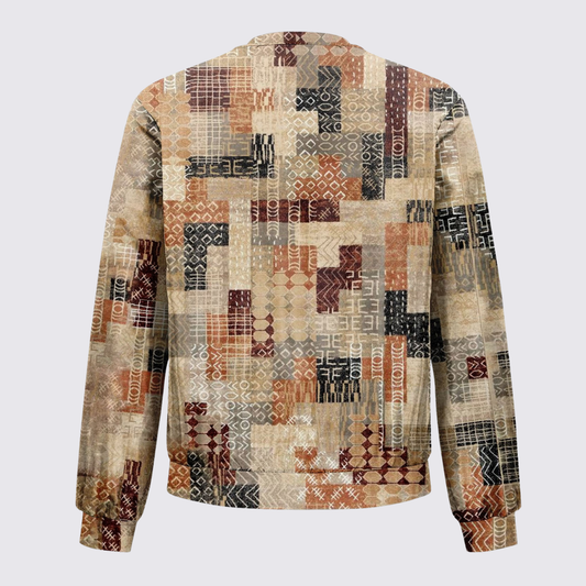 Dame sweater med rund halsudskæring – strik sweater – patchwork mønster