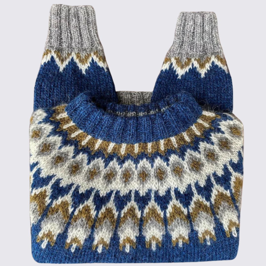 Dame pullover med ståkrave – norsk pullover – mønster ovenfor