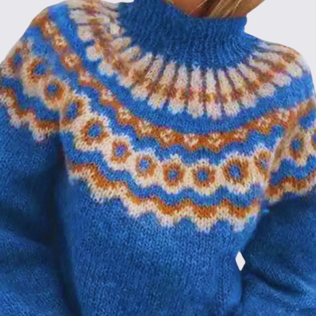 Dame pullover med ståkrave – norsk pullover – mønster ovenfor