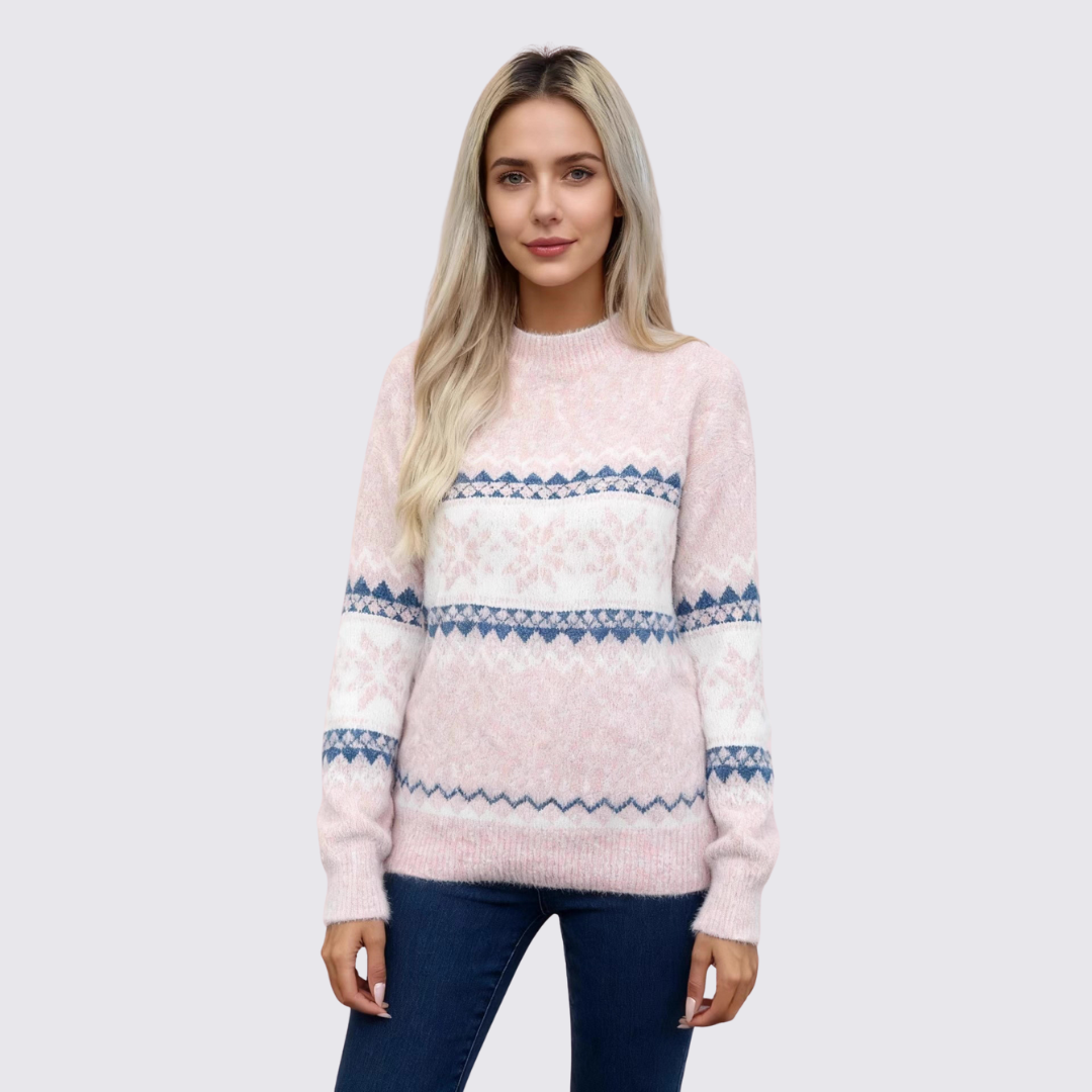 Dame sweater med stående krave – norsk sweater – mønster striber