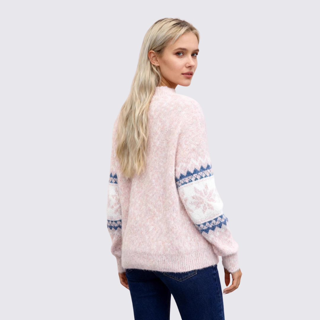 Dame sweater med stående krave – norsk sweater – mønster striber