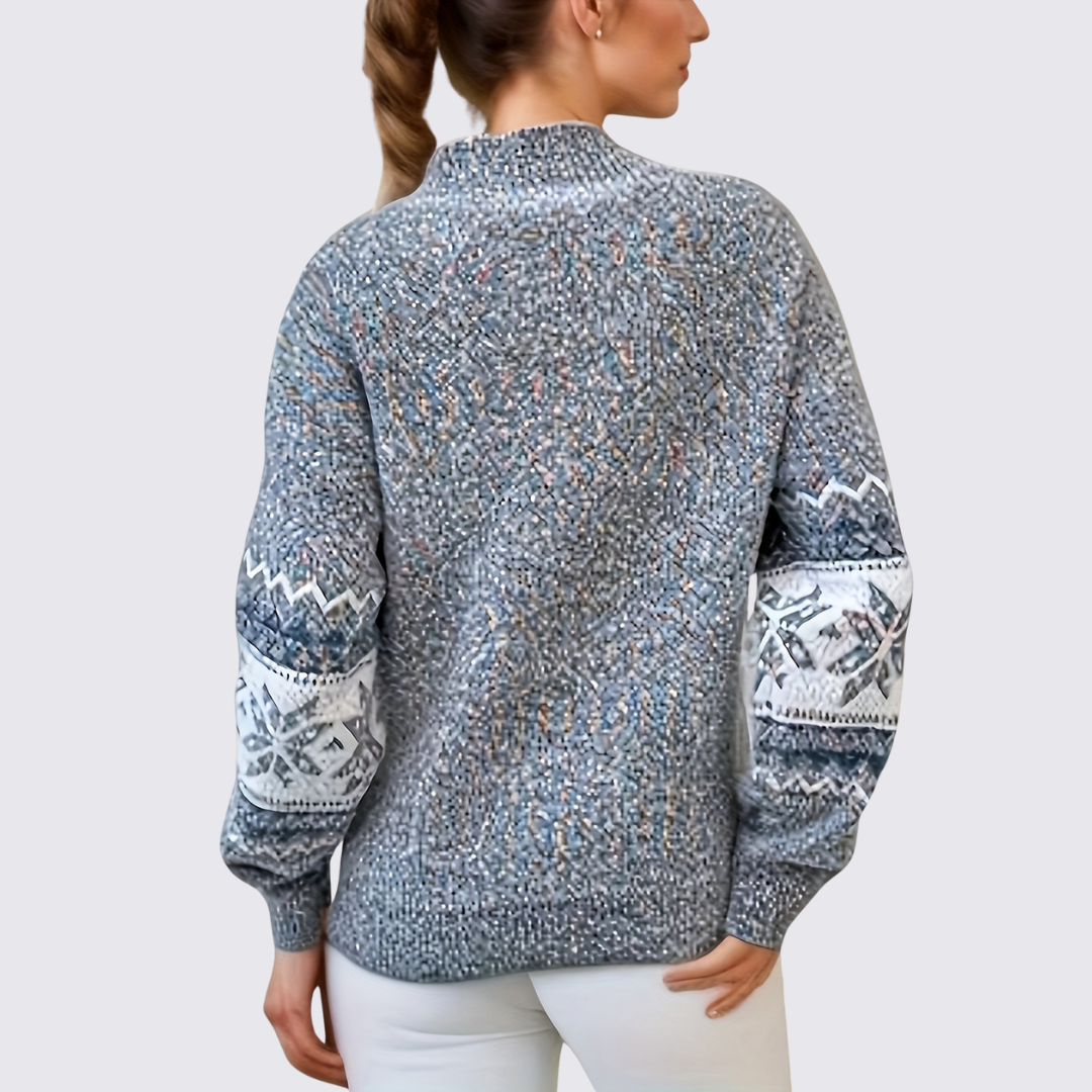Dame sweater med stående krave – norsk sweater – mønster striber