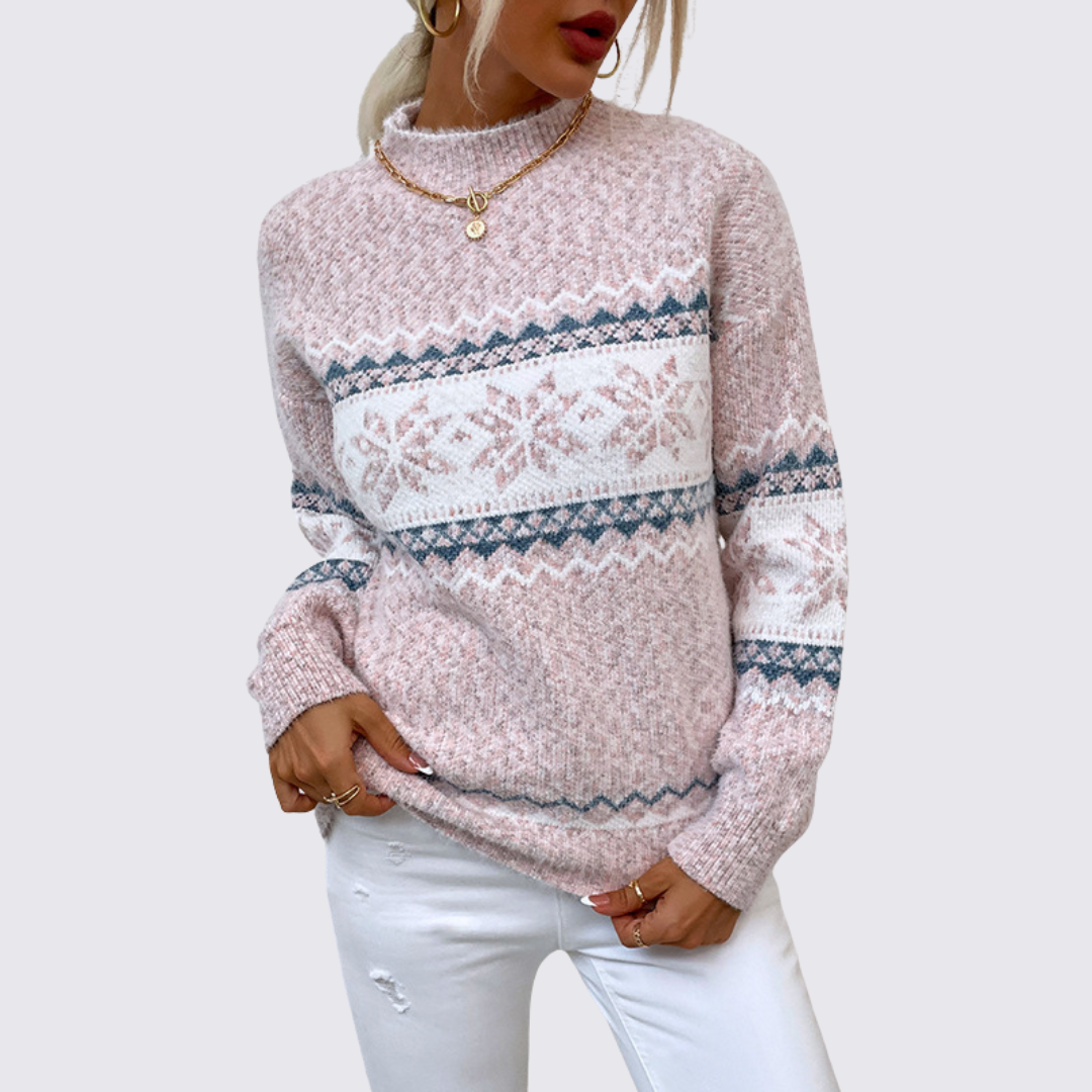 Dame sweater med stående krave – norsk sweater – mønster striber