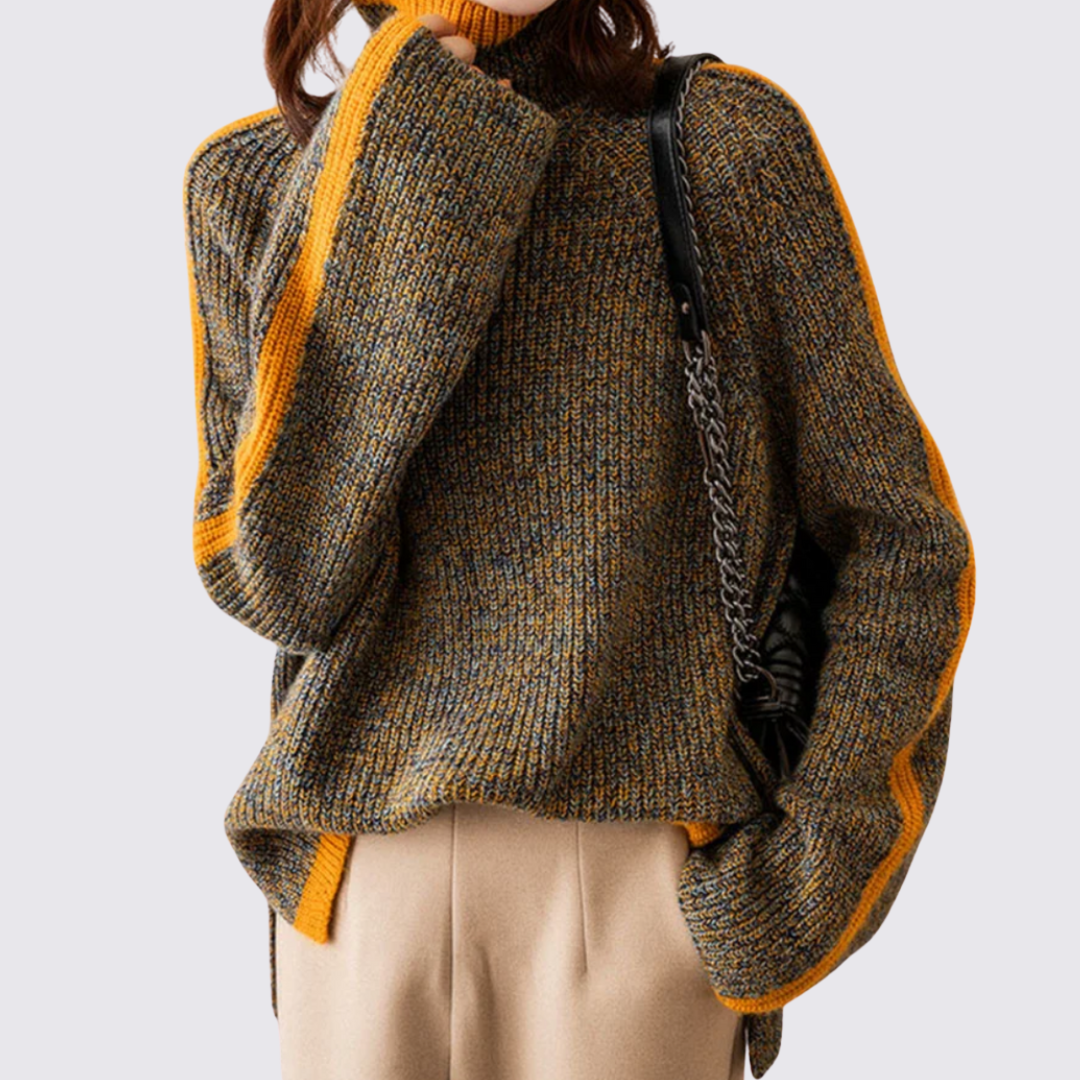 Dame sweater med højt krave – strik sweater – brede ærmer