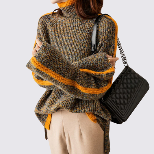 Dame sweater med højt krave – strik sweater – brede ærmer