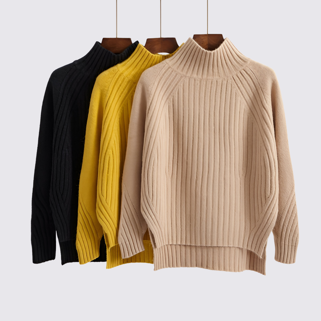 Dame sweater med ståkrave - strik sweater - ribbet