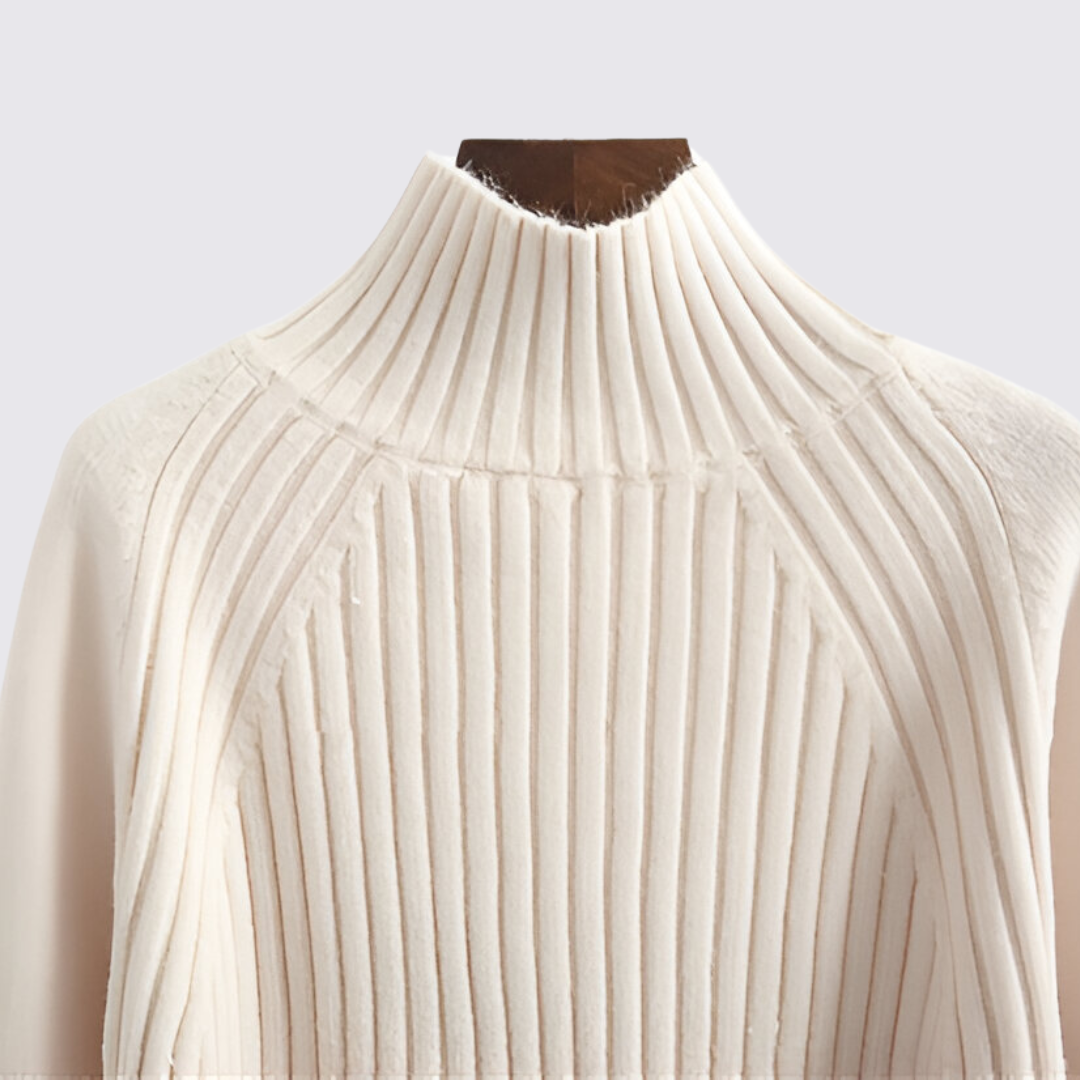 Dame sweater med ståkrave - strik sweater - ribbet