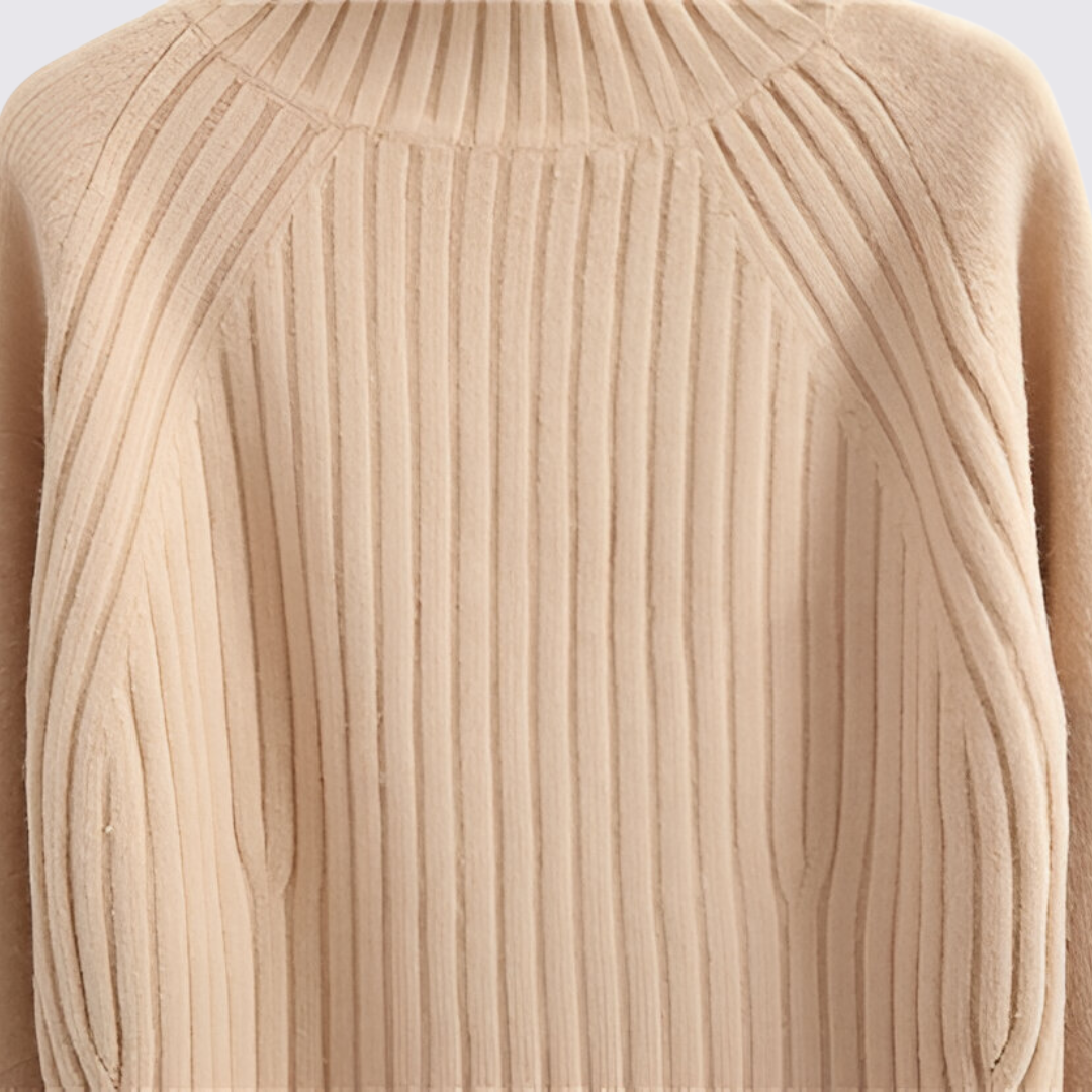 Dame sweater med ståkrave - strik sweater - ribbet