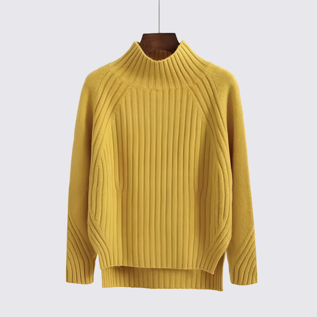 Dame sweater med ståkrave - strik sweater - ribbet