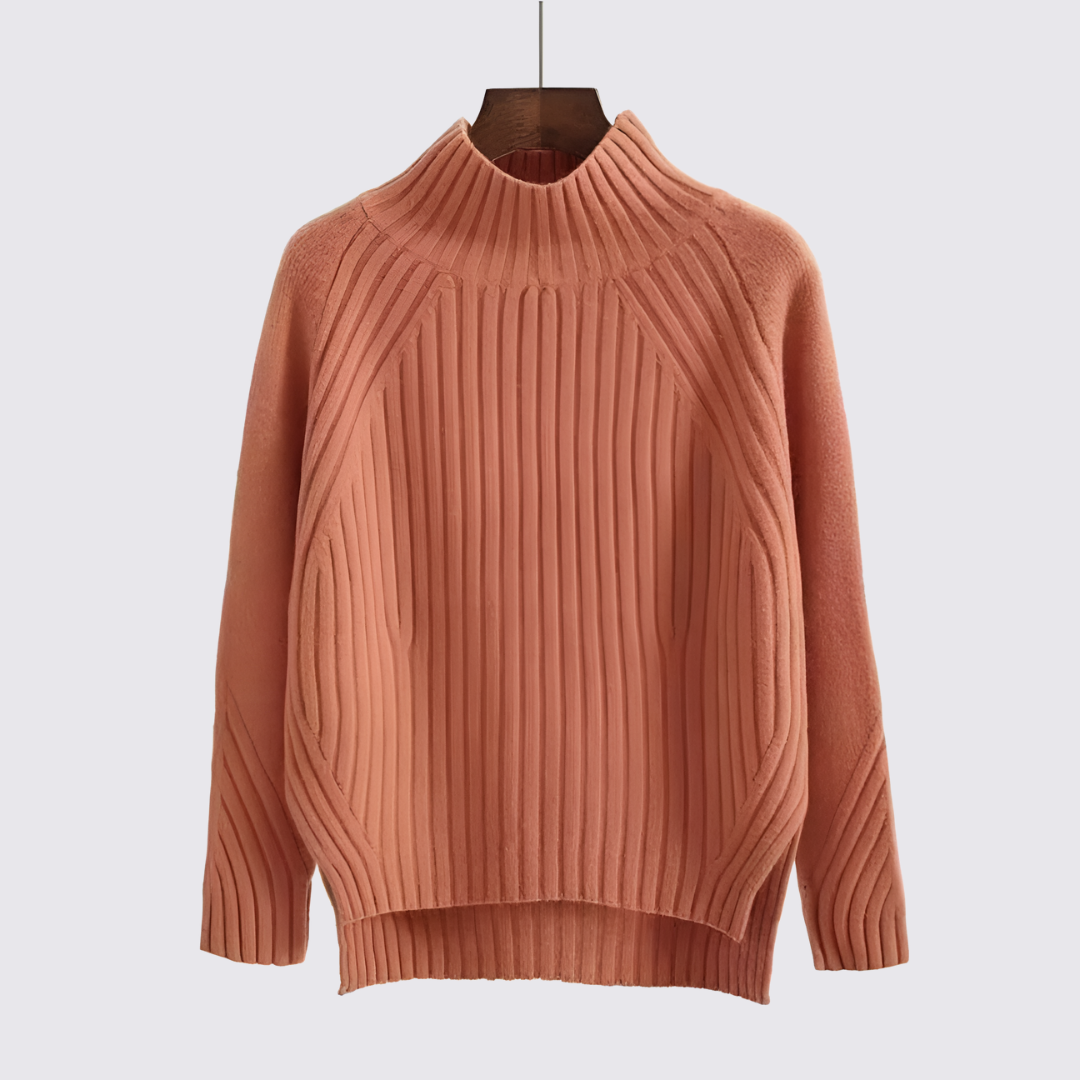 Dame sweater med ståkrave - strik sweater - ribbet