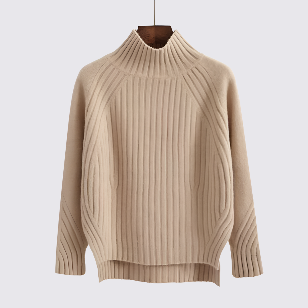 Dame sweater med ståkrave - strik sweater - ribbet