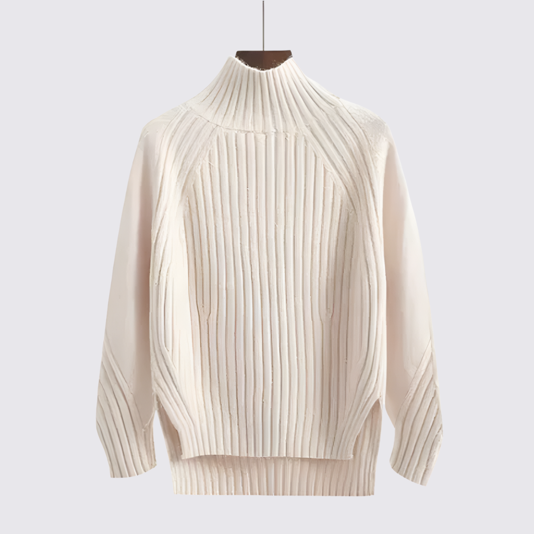 Dame sweater med ståkrave - strik sweater - ribbet