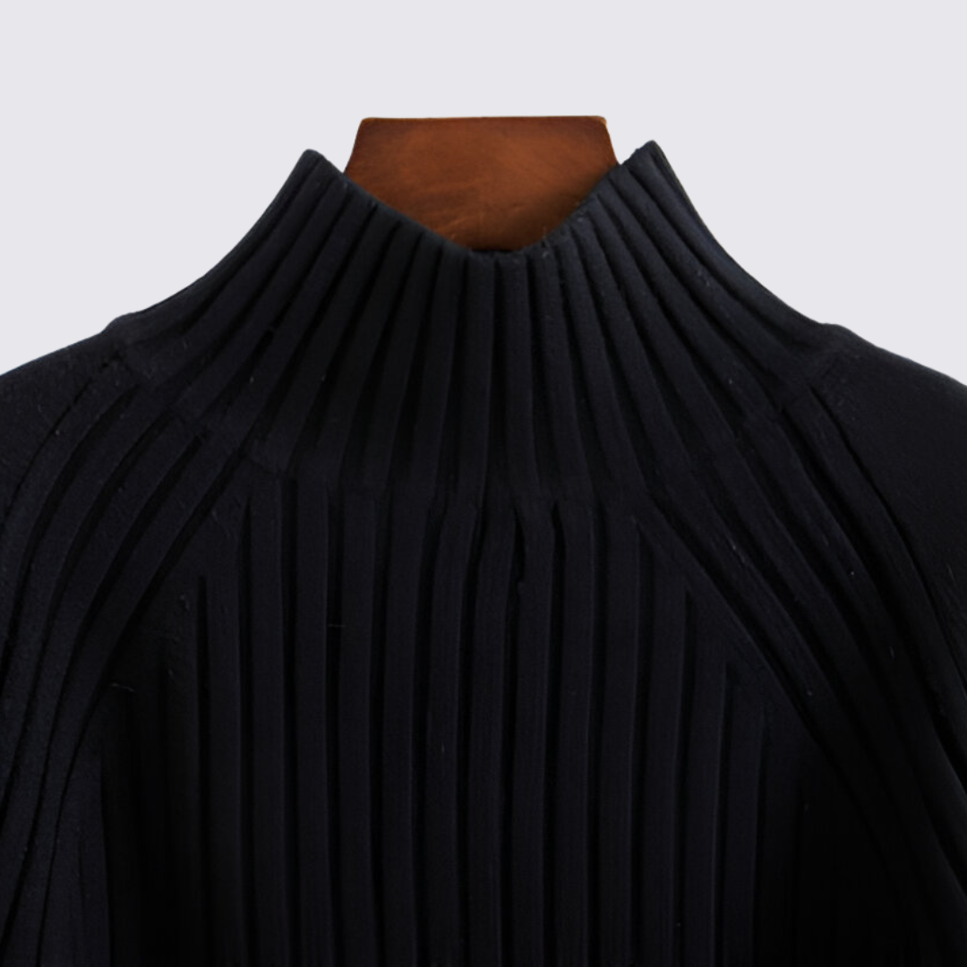 Dame sweater med ståkrave - strik sweater - ribbet