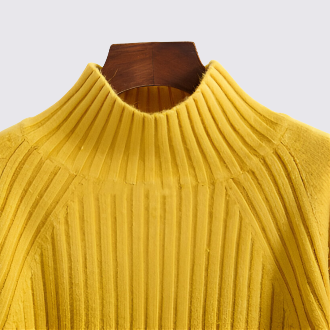 Dame sweater med ståkrave - strik sweater - ribbet