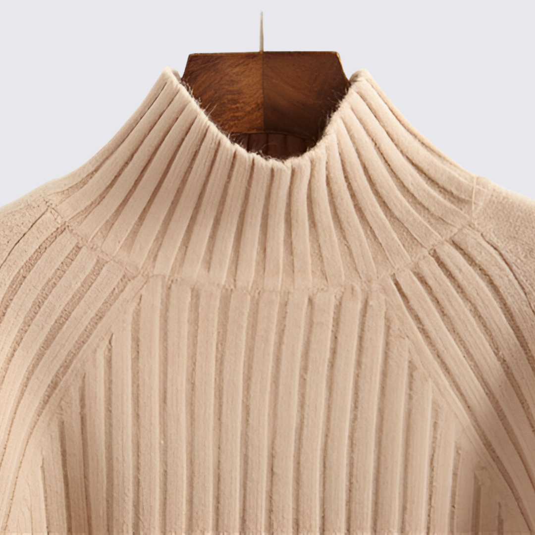 Dame sweater med ståkrave - strik sweater - ribbet