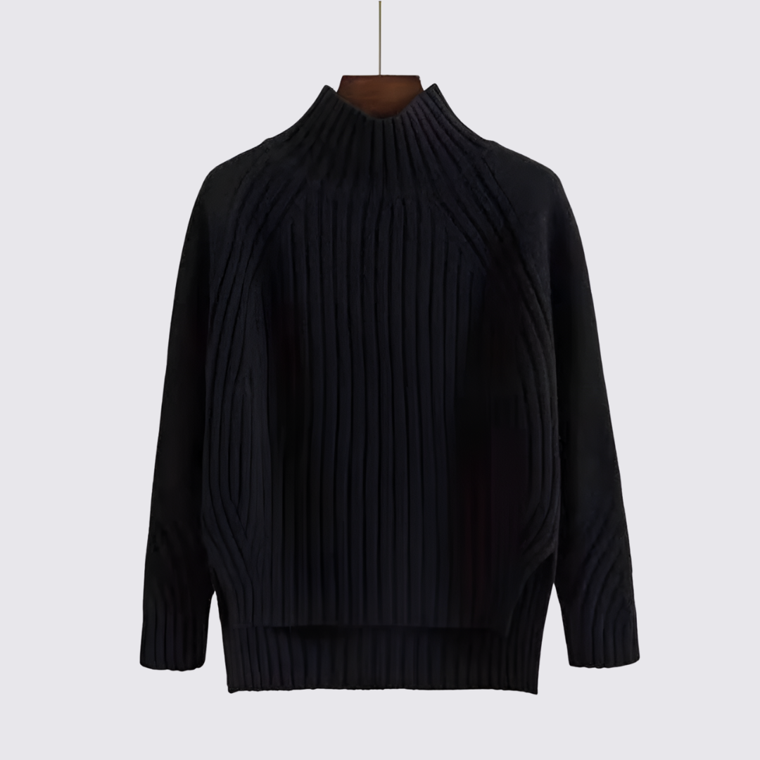 Dame sweater med ståkrave - strik sweater - ribbet