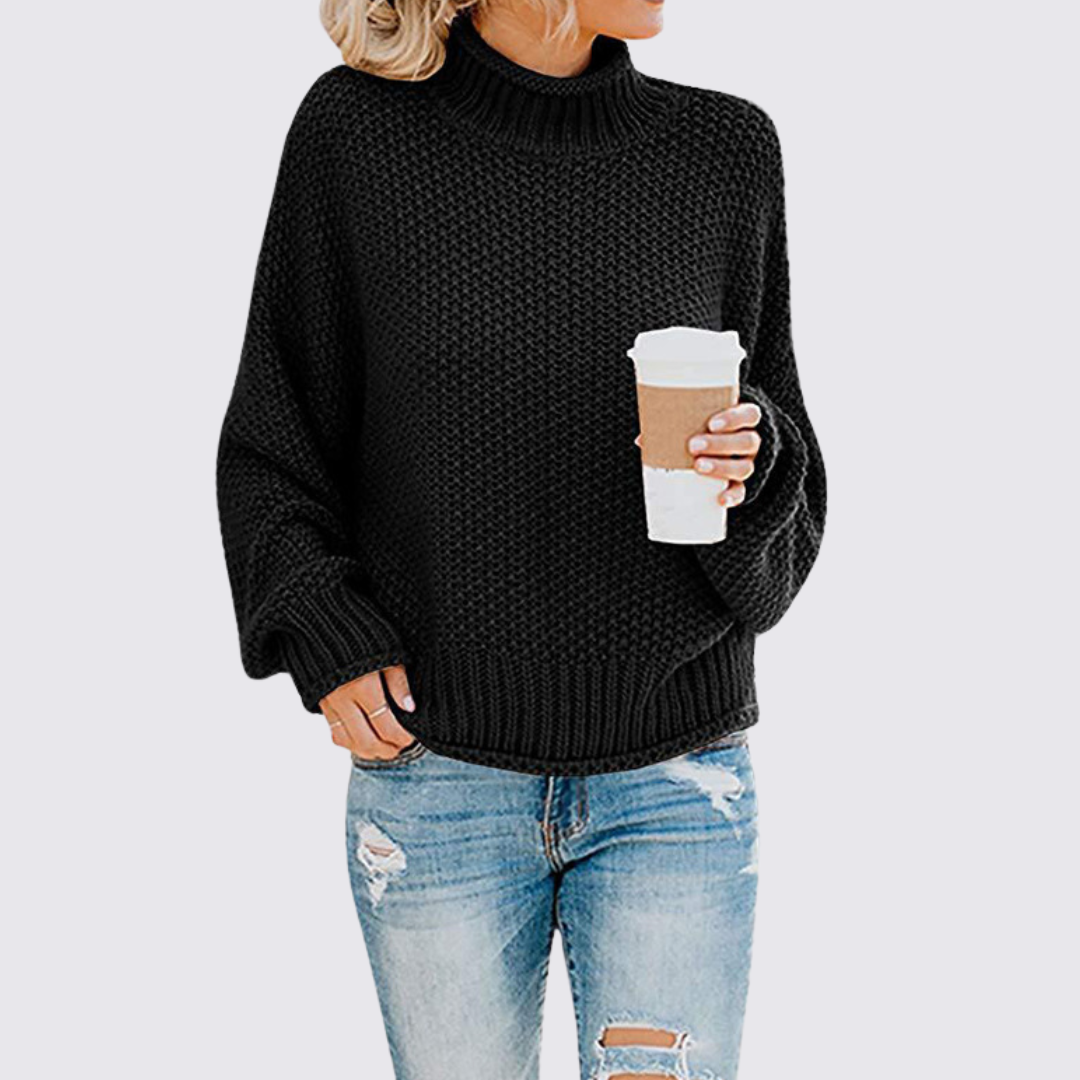 Dame sweater med høj hals – Strik sweater – Grovstrik