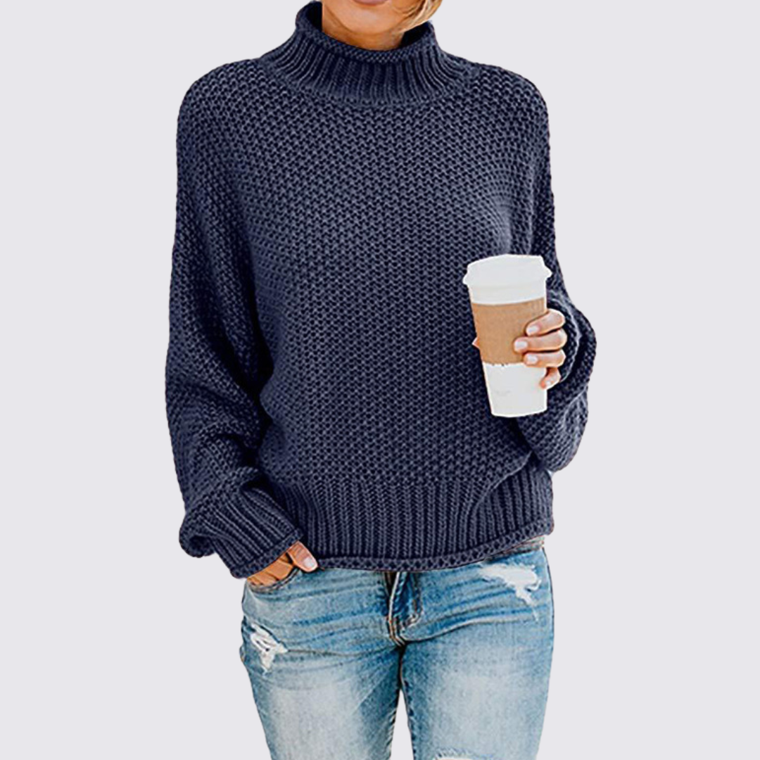 Dame sweater med høj hals – Strik sweater – Grovstrik