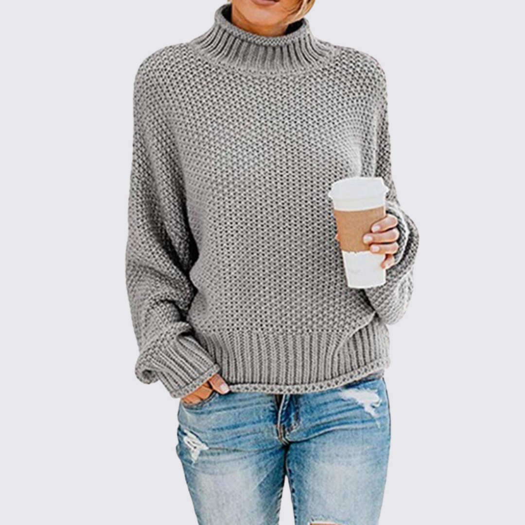 Dame sweater med høj hals – Strik sweater – Grovstrik