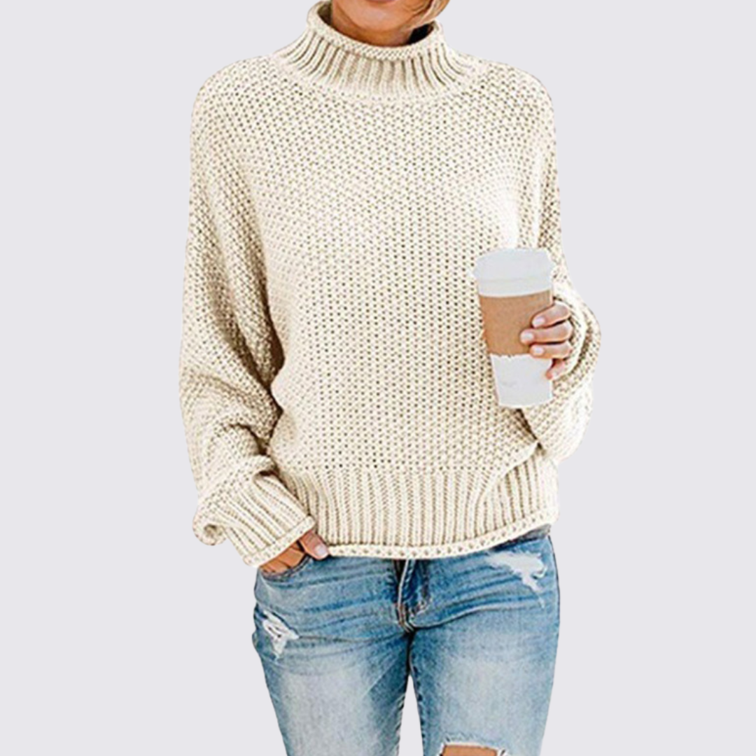 Dame sweater med høj hals – Strik sweater – Grovstrik