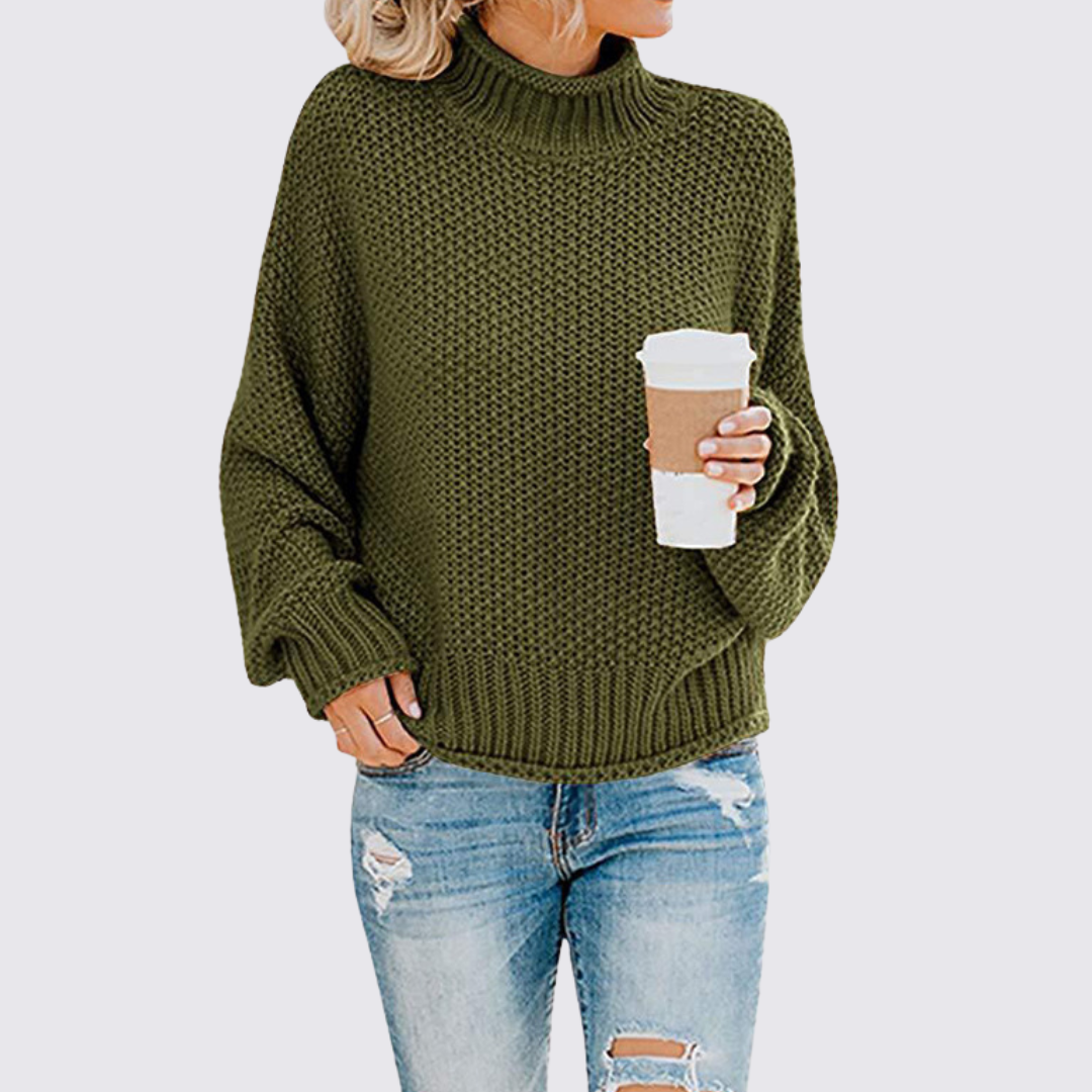 Dame sweater med høj hals – Strik sweater – Grovstrik