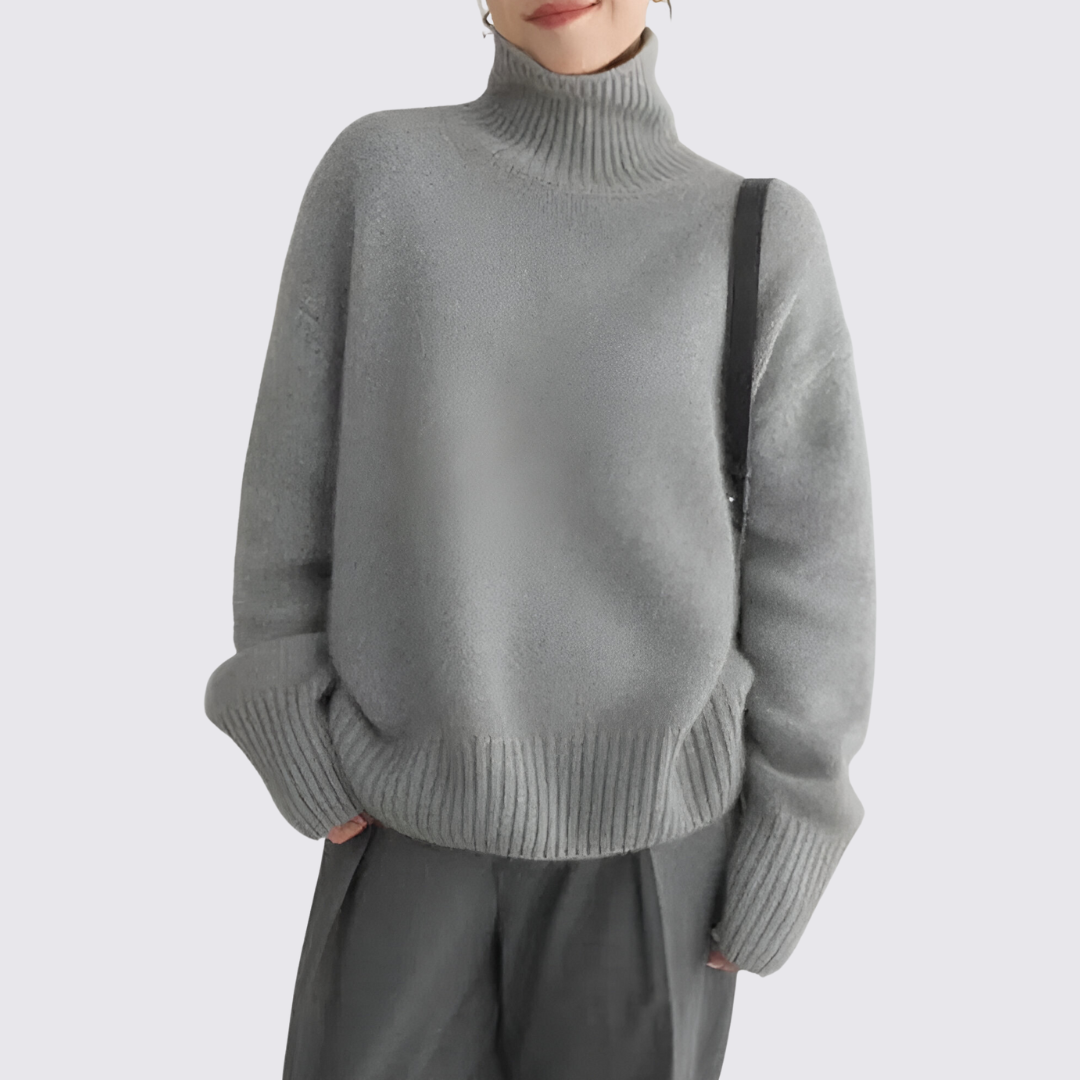 Dame sweater med høj krave – Strik sweater – Løst skåret