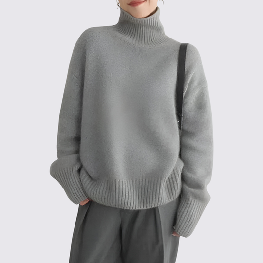 Dame sweater med høj krave – Strik sweater – Løst skåret