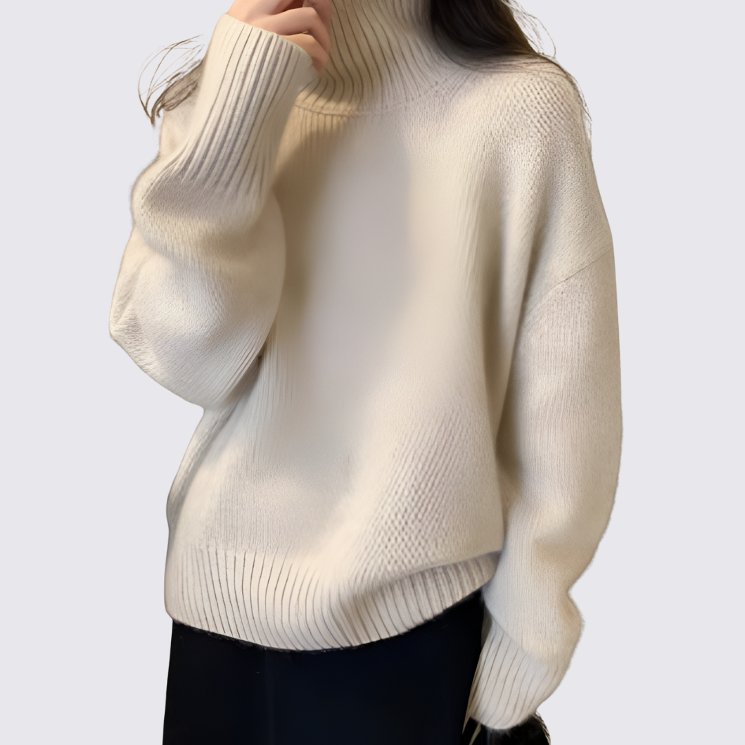 Dame sweater med høj krave – Strik sweater – Løst skåret