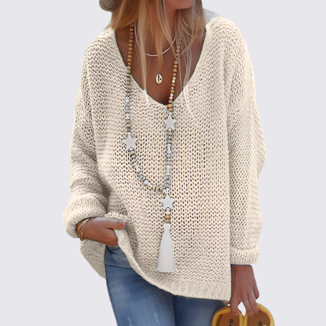 Dame pullover med V-udskæring – Oversize pullover – Grovstrik