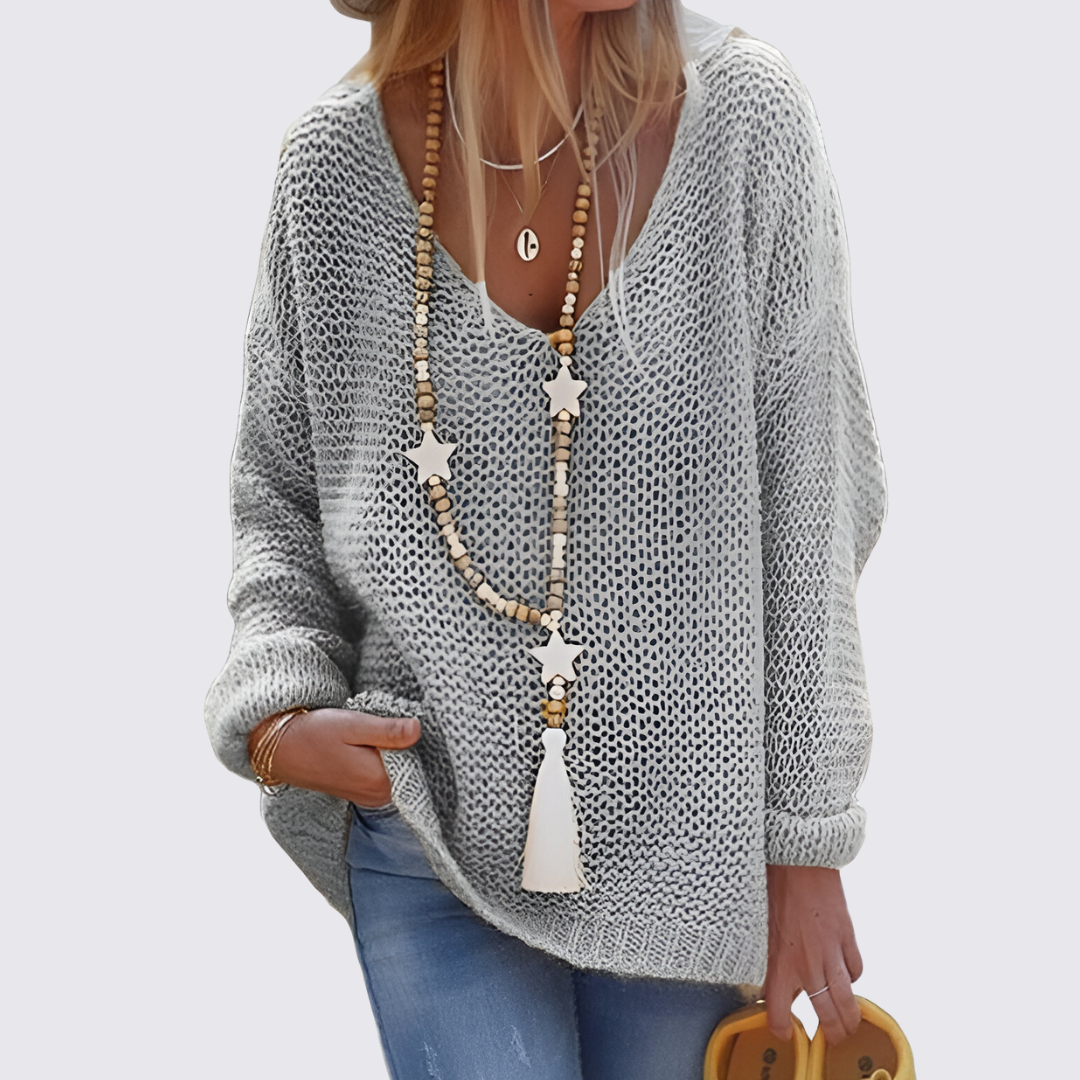 Dame pullover med V-udskæring – Oversize pullover – Grovstrik