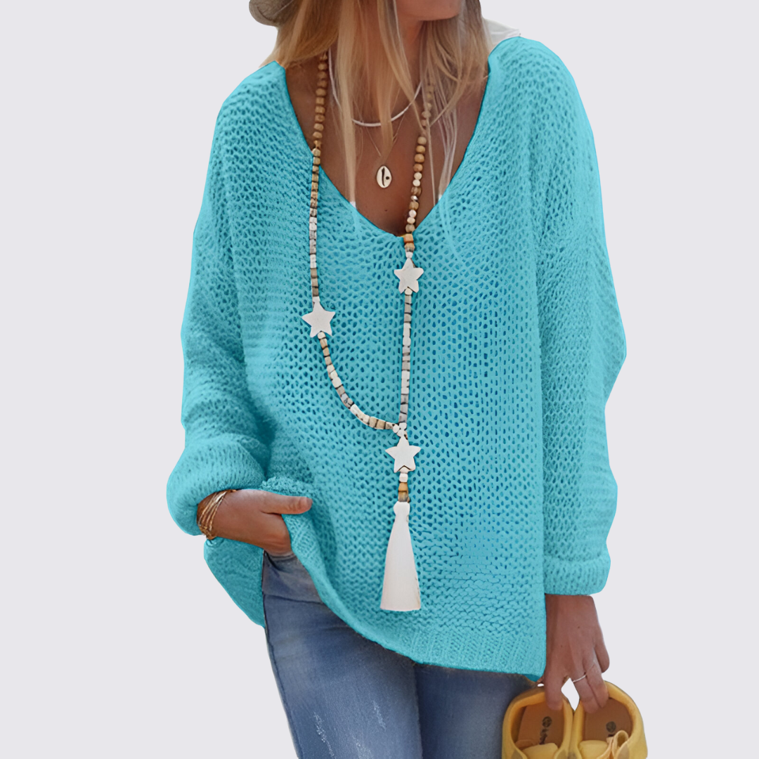 Dame pullover med V-udskæring – Oversize pullover – Grovstrik